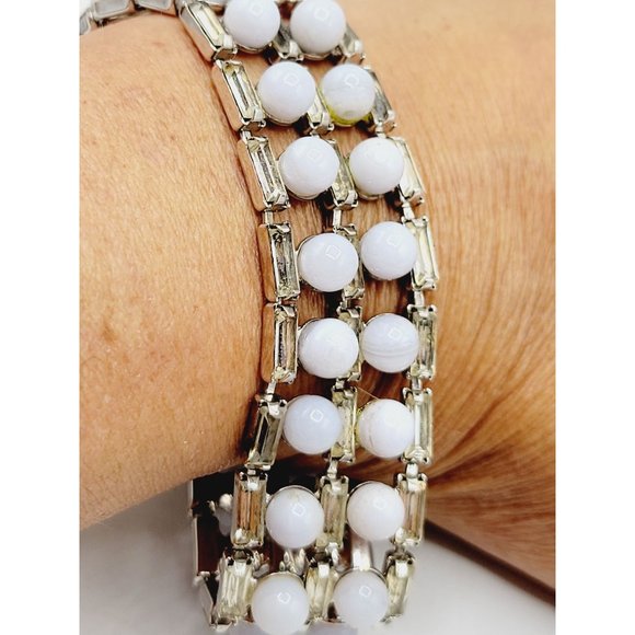 Vintage Designer Light Blue Glass & Rhinestone Amazing Bracelet (A266) - Picture 3 of 6